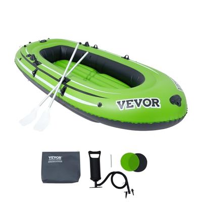 VEVOR Barca Gonfiabile, 4 Persone, Kayak per Zattera da Barca Portatile in PVC Resistente, Remi in Alluminio da 45,6", Pompa ad Alto rendimento, 2 Sedili, Capacità di 1100 libbre