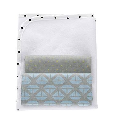 3-in-1 babyaankleedkussen + 2 molton onderleggers, 100% katoen, waterdicht, luchtdoorlatend, 49 x 60 cm, schepen blauw
