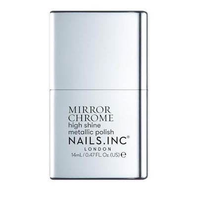 Nails Inc Silver Served, Silver, Metallic Mirror Chrome, No Chip, Long Lasting, Quick Dry, Air Dry, Professional Manicures & Pedicures, Fingernails & Toenails, Vegan Nail Polish, 14 ML