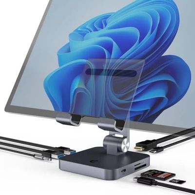 Tymyp Docking station portatile 8 in 1 USB C HUB con supporto, adattatore di tipo C Hub con HDMI 4K, 2 USB-A 3.0, 100 W PD, jack audio da 3,5 mm, lettore di schede SD/TF per tablet Surface/USB-C e