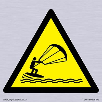 W062 Attenzione: cartello per kite surf, 100 x 100 mm, S10