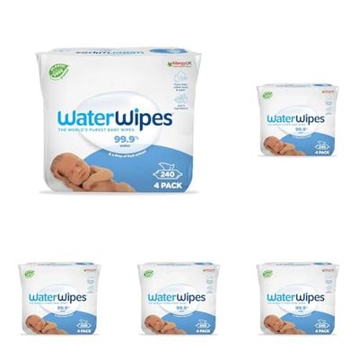 WaterWipes Plastic-Free Original Baby Wipes, 240 Count (20 packs), 99.9% Water Based Wipes, Unscented for Sensitive Skin