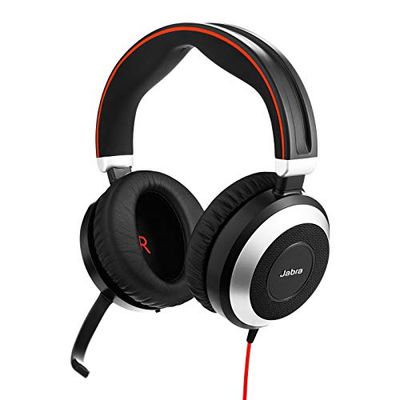 Jabra Evolve 80 UC Casque Audio Supra-Auriculaire Filaire - Casque Unified Communications avec Suppression Active du Bruit - Câble USB-C et Connexions Jack 3,5 mm - noir