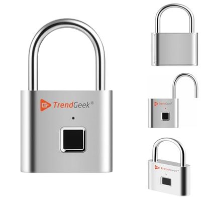 TrendGeek Cadenas à Empreinte Digitale Sans Clé Intelligente Sécurité Empreinte Digitale Gym Serrure Antivol Portable USB Rechargeable Cadenas TG-131 Argenté