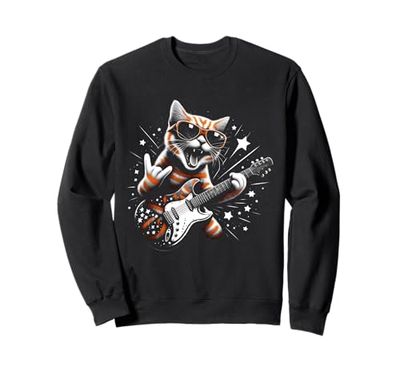 Funny Rock Cat Playing Guitar Rock and Roll Cat Kitten Lover Felpa