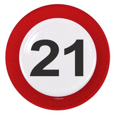Piatti con segnale stradale 21 anni - 8 pezzi
