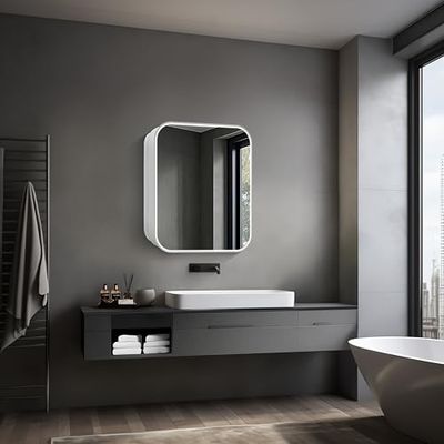 Talos - Armario de baño con Espejo y 2 estantes de Aluminio (60 x 70 cm), Color Plateado