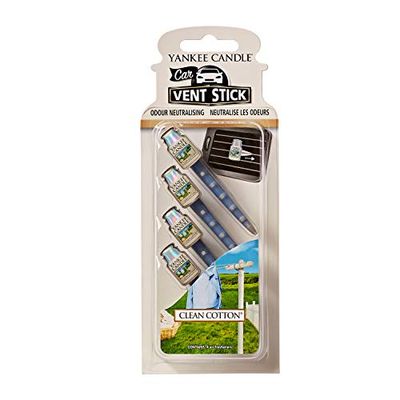 Yankee Candle ambientador de carro em barra para grelhas de ventilação, algodão branco, embalagem de 4