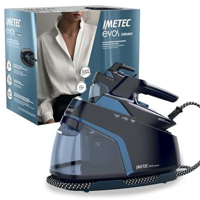 Imetec Evos Ceramic Plancha con Caldera, Presión de hasta 7 bares, Tecnología Flash Steam, Golpe de Vapor de 500 g, Placa Deslizante Infinity Glide Ceramic, 2400 W, Antical, Recarga continua