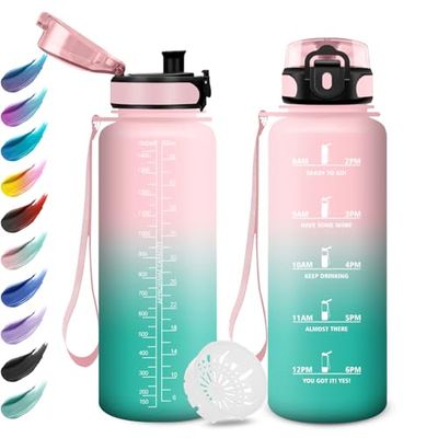 Botella Agua Gimnasio 1.5L, Botella Agua Motivadora y Prueba de Fugas, Fácil de Limpiar, Reutilizable, Botella Agua con Marcador de Tiempo, Garrafa Agua para Adulto, Oficina, Bicicleta, Fitness