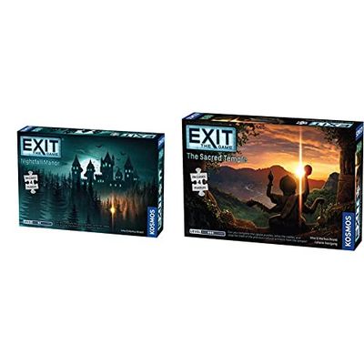 Thames & Kosmos - EXIT: Nightfall Manor - Level: 2/5 - Unique Escape Room Game - 1-4 Players & EXIT: The Sacred Temple Jigsaw Puzzle – Level: 3/5 – Unique Escape Room Game