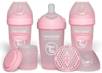 Twistshake 3x Pro Double Biberon Anti-Colique avec Récipient à Lait en Poudre - 260 ml | Mamelon en Silicone à Débit Moyen | Biberon de Lait pour Bébé sans BPA | Convient aux Bébés de 2m+ | Rose
