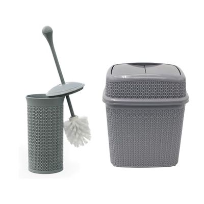 JVL Loop Toilet Brush and Rectangular Lidded Bin-Grey, Polypropylene, One Size