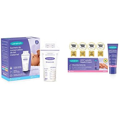 Lansinoh Sachets de Conservation du Lait Maternel 50 Unités & Crème Lanoline HPA Soin des Mamelons 40 ml