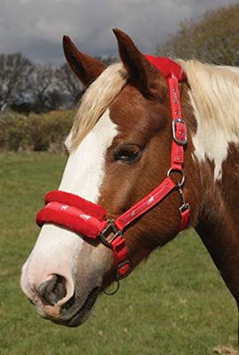 Rhinegold Logo Headcollar Fleece Trim-Pony-Red, Cavezza Unisex-Adulto, Rosso, 1 Count (Pack of 1)