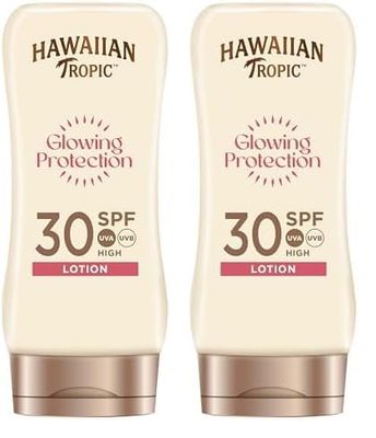 Hawaiian Tropic Satin Protection Ultra Radiance - Loción Solar de Protección Alta, índice SPF 30, protege y suaviza la piel, fragancia Frutas Tropicales, 180 ml (Paquete de 2)