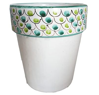 Ceramiche Angela Rinaldi - Vaso in Ceramica di Vietri dipinto a mano decoro geometrico per piante Maiolica Design Terracotta Coccio Cachepot Fioriera (pallini, Altezza cm. 34, diametro cm. 31)