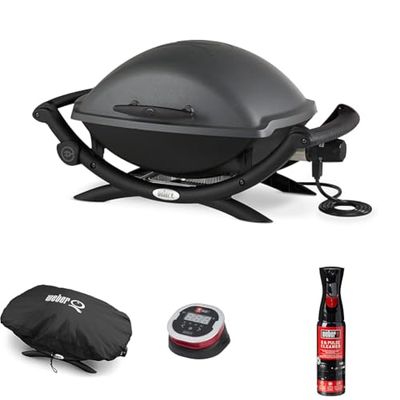 Weber Q 2400 Barbecue Elettrico, Grigio, 55020053 + Custodia Accessorio per Barbecue/Grill, 7117 + iGrill 2-Termometro Digitale per Cibo, 7221 + Detergente per Barbecue Q & Pulse, Nero, 17874