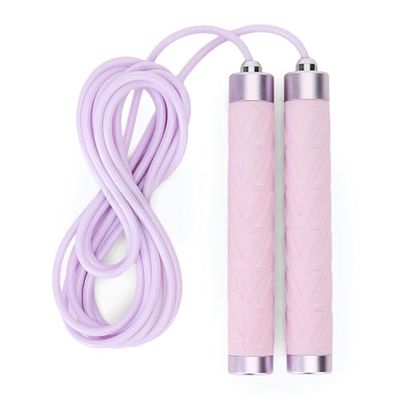 TREXO Corda per saltare ADVANCED in viola con lunghezze regolabili fino a 275 cm, realizzata in silicone e acciaio, corda per saltare con manico antiscivolo, compatta e durevole, ideale per