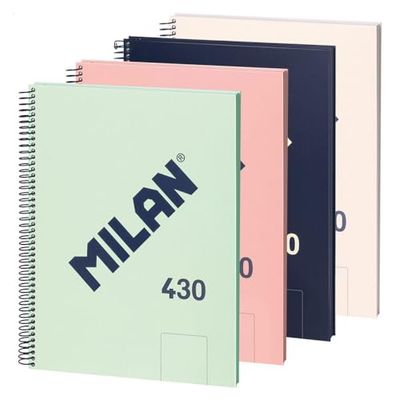 MILAN® Confezione da 4 quaderni A4 con spirale e copertina rigida, 80 fogli bianchi da 95 g/m², collezione 430 since 1918