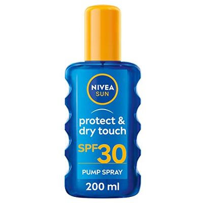 NIVEA SUN Crema Solare Spray Protect & Dry Touch SPF30 200 ml, Crema solare 30 trasparente e resistente all'acqua, Protezione solare 30 in pratico flacone in spray ideale per l'attività sportiva