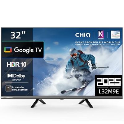 CHiQ L32M9E TV Smart da 32 pollici (80 cm), HDR10, sintonizzatore triplo DVB-C/T/T2/S/S2, Dolby Audio, Dbx-tv, Chromecast integrato, HDMI, USB, senza cornice in metallo