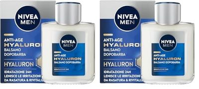 NIVEA MEN Hyaluron Bálsamo After Shave Antiedad con Ácido Hialurónico (1 x 100 ml), bálsamo hidratante para calmar la piel tras el afeitado, bálsamo facial refrescante (Paquete de 2)