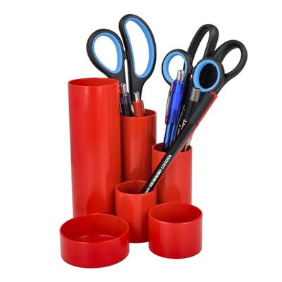 Westcott Portapenne rosso | Portapenne con 6 scomparti rotondi come organizer da scrivania | Conservazione chiara di penne e accessori per ufficio | E-744579 00