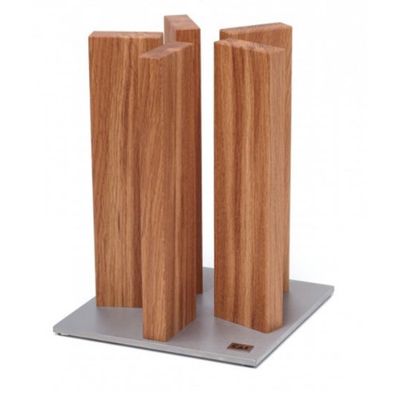 KAI Bloco de facas magnético Stonehenge de carvalho com base de aço inoxidável - madeira premium, espaço para 10 facas, dimensões 21 x 21 x 28 - 30 cm