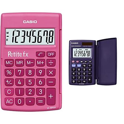 CASIO LC-401LV-PK calcolatrice tascabile - Display a 8 cifre, di colore rosa & HS-8VER calcolatrice tascabile - Display a 8 cifre con euroconvertitore