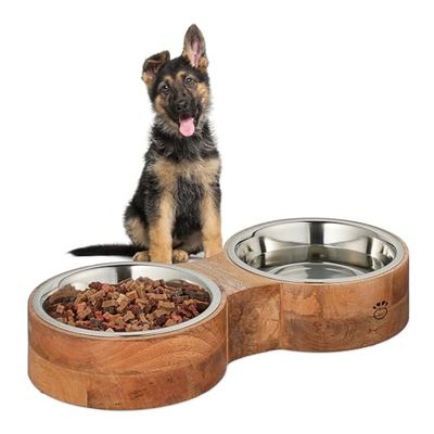 Relaxdays Support avec gamelles, Chiens, 2 Bols en Acier Inoxydable de 2,2 L, HxLxP : 8 x 48 x 22 cm, Nature - argenté