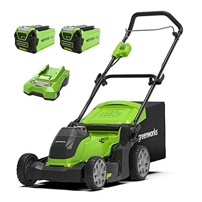 Greenworks 40V Tagliaerba a Batteria per Prati Fino a 500m², Ampiezza di Taglio 41cm, Sacca da 50L CON Due Batterie 40V 2Ah e 1 Caricabatterie, Garanzia 3 Anni-G40LM41K2X