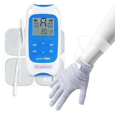 TensCare Perfect TENS - Appareil TENS cliniquement testé pour soulager les douleurs de dos, la hanche, la jambe, le bras, l'arthrite et la sciatique. Comprend un gant pour l'arthrite de la main