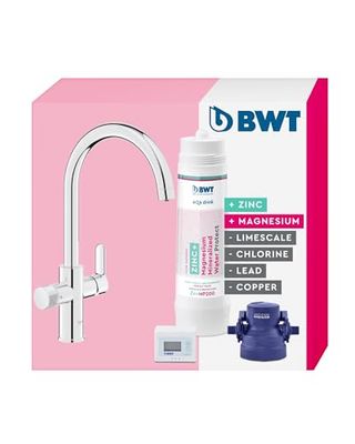 BWT AQA drink Pure 2.0 ZINC + MP200| Mezclador de cocina cromado con caño C extraíble, Pulverizador de enjuague rotativo | Filtra partículas como arena y óxido | Agua potable perfectamente filtrada