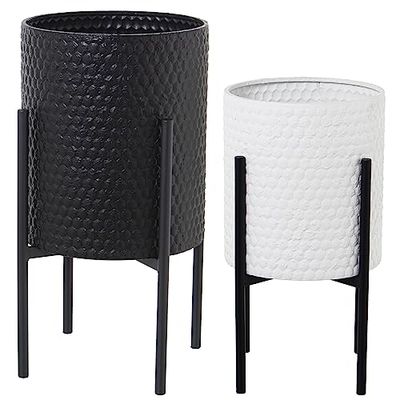 DRW Set di 2 vasi rotondi in metallo con gambe in bianco e nero 31 x 31 x 59 cm
