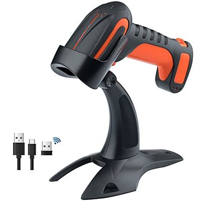 Tera Pro Lecteur de Code à Barre sans Fil 2.4GHz 1D 2D Douchette Scanner de QR Code Barres Bluetooth USB-C pour Smartphone Ecran Scanette Industriel Résistance à la Chute avec Support, 8100