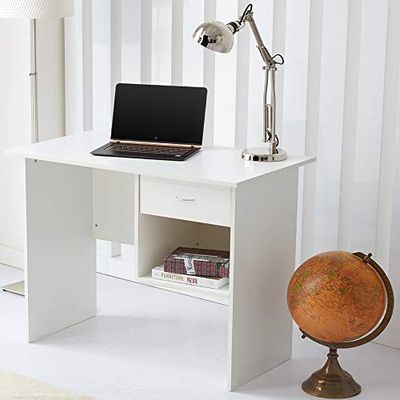 RayGar Office Computer Desk with 1 Drawer and 1 Open Storage Space PC Table Workstation for Home and Office (White)
