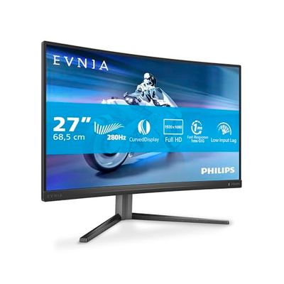 PHILIPS Evnia 27M2C5200W - Monitor da gioco curvo FHD da 27 pollici, 280 Hz, HDR10, 1 ms GtG, FreeSync Prem. (2560x1440, 2x HDMI 2.0, 1x DP 1.4) grigio scuro