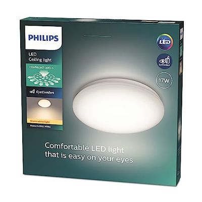 PHILIPS LED Moire, Plafoniera Rotonda, Luce Calda, 17W, Bianco