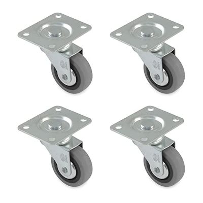 Amig - Verpakking met 4 meubelwielen model 2502 met plaat en lagers | diameter: 30 mm | maximale belasting per rol: 15 kg | gemaakt van rubber | kleur: grijs | zonder rem