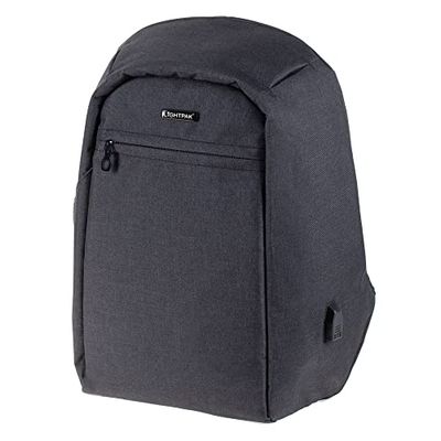 Lightpak Safepak Laptop Backpack Made of 600D Nylon for 15 Inch Notebook, Anti-Theft, USB Charging Port