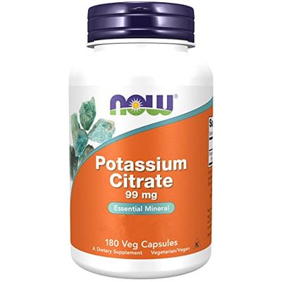 Now Foods, Potassium Citrate, 99mg, 180 Vegan Capsules, Lab-Tested, Potassium, Minerals, Gluten Free, Soy Free, Vegetarian