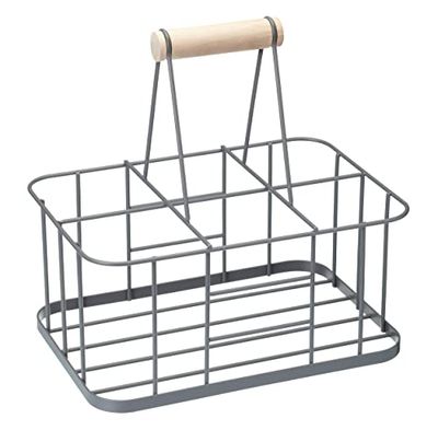 KitchenCraft Living Nostalgia Porta garrafas de leite para porta, caixa de leite, fio de metal com pega de madeira, 29 x 20 x 13 cm, cinzento
