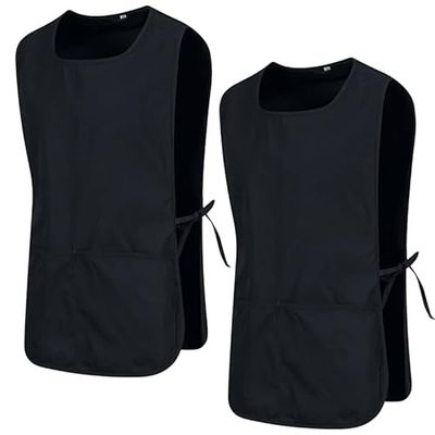 MISEMIYA - Confezione 2 unità - Grembiule di Pulizia Uniforme da Lavoro CLINICO Medico Pulizia 2-3301 - X-Large, Nero 68