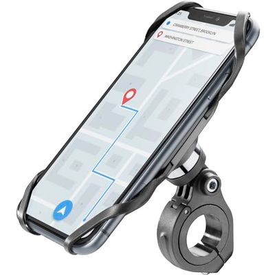 cellularline | Rider Pro - Universale | Supporto Porta Smartphone da Manubrio Tondo Bici e Moto - Rotazione a 360 - Compatibile Cellulari fra i 4 e i 6,5 Pollici - Stabile e Solido