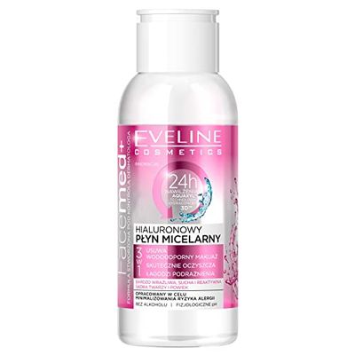 Eveline Cosmetics Facemed+ Hyaluronic Micellar Water 3-in-1 for Sensitive & Dry Skin - Alcohol-Free, Hydrating, Soothing - Travel Size 100ml