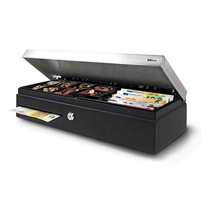 Safescan SD-4617S Cajón portamonedas vertical para el efectivo - Caja registradora con 6 apartados para billetes y 8 para monedas - Caja dinero con conexión RJ-12 - Cajón portamonedas de 46x17x10 cm