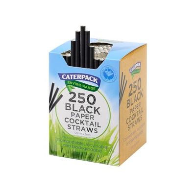 Caterpack Enviro Range Paper Cocktail Straws 250 Pack, 125 x 5mm, Ideal for Cocktails, Fully Recyclable, Biodegradable and compostable. Strong & Sustainable.