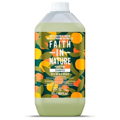 Faith In Nature Natural Shampooing - Végan & Sans Cruauté, Sans SLS ni Parabènes - Pack de Recharge 5L - Pamplemousse & Orange