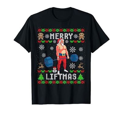 Funny Merry Liftmas Ugly Christmas Workout Powerlifting Maglietta